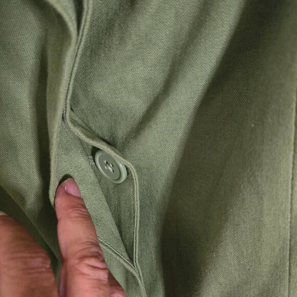 Dunner Vintage Linen Blend Green Ruffled Tie Top Size 16 - Picture 6 of 9